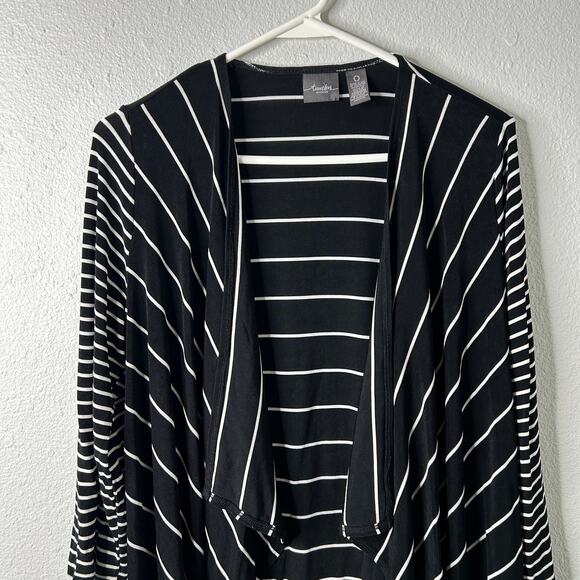 Chico’s Travelers Stripe Cardigan Black White Size 0 Small Open Front Knit - Picture 2 of 7